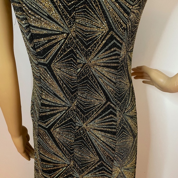 Black gold silver metallic short sleeve maxi dress - Picture 8 of 10
